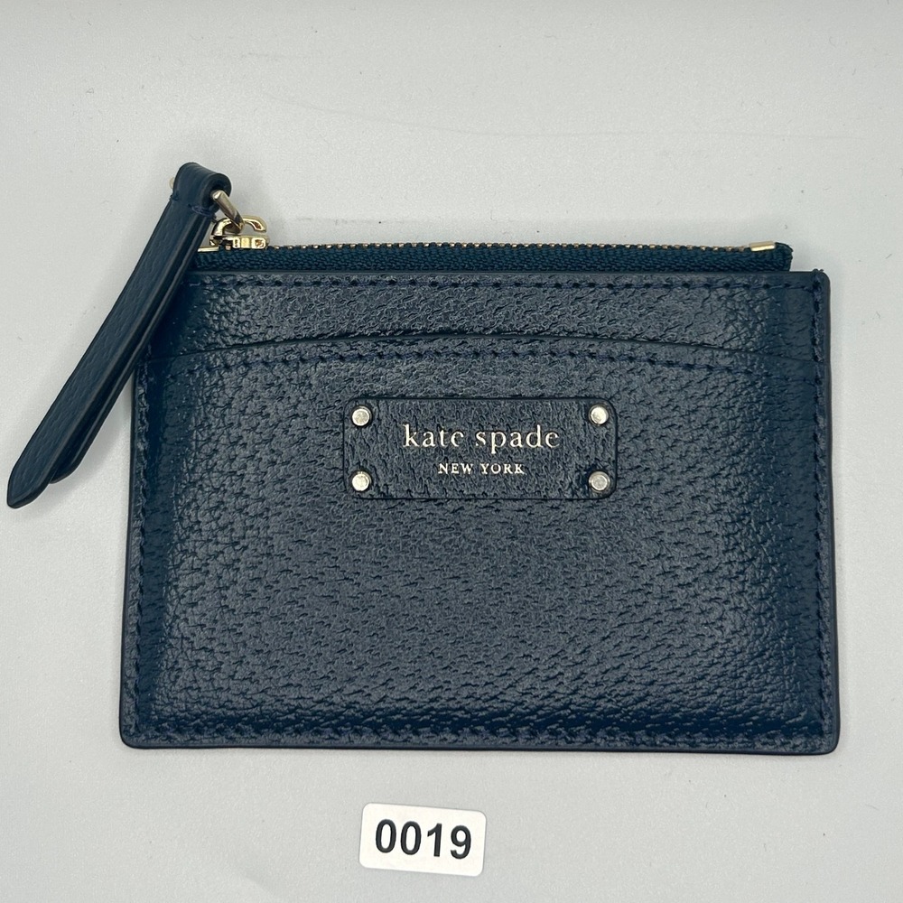 Kate Spade New York Black Leather Zip Card Holder Coin‎ Pouch Wristlet